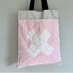 Repurposed antique quilt block Pink and White Tote Bag